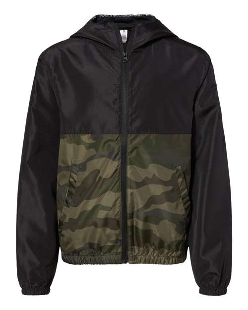 Youth Lightweight Windbreaker Full-Zip Jacket - Black/ Forest Camo
