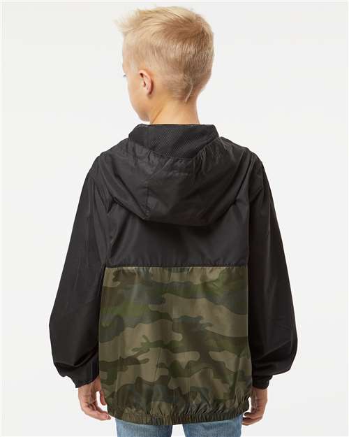 Youth Lightweight Windbreaker Full-Zip Jacket - Black/ Forest Camo