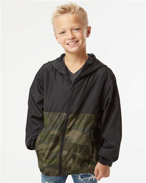 Youth Lightweight Windbreaker Full-Zip Jacket - Black/ Forest Camo
