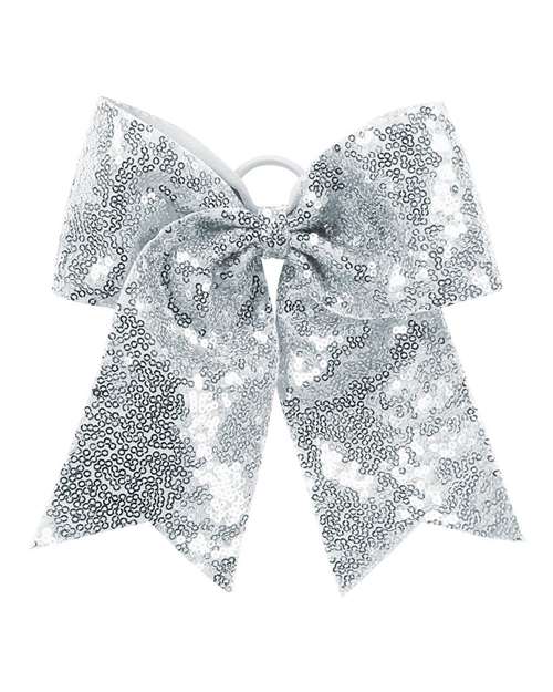 Sequin Cheer Hair Bow - Silver Grey