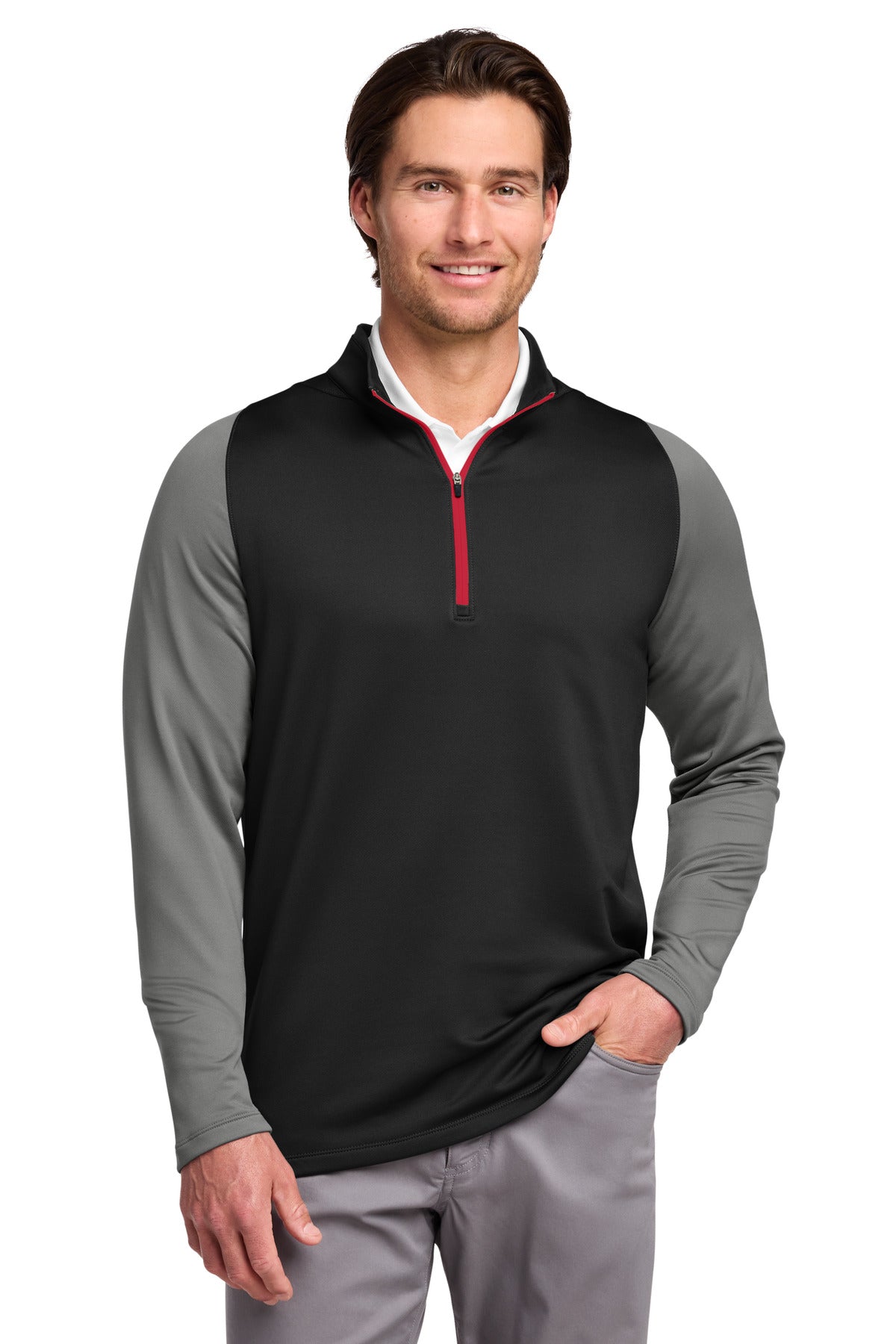 Nike Dri-FIT Stretch 1/2-Zip Cover-Up - Black/ Dark Grey/ Gym Red