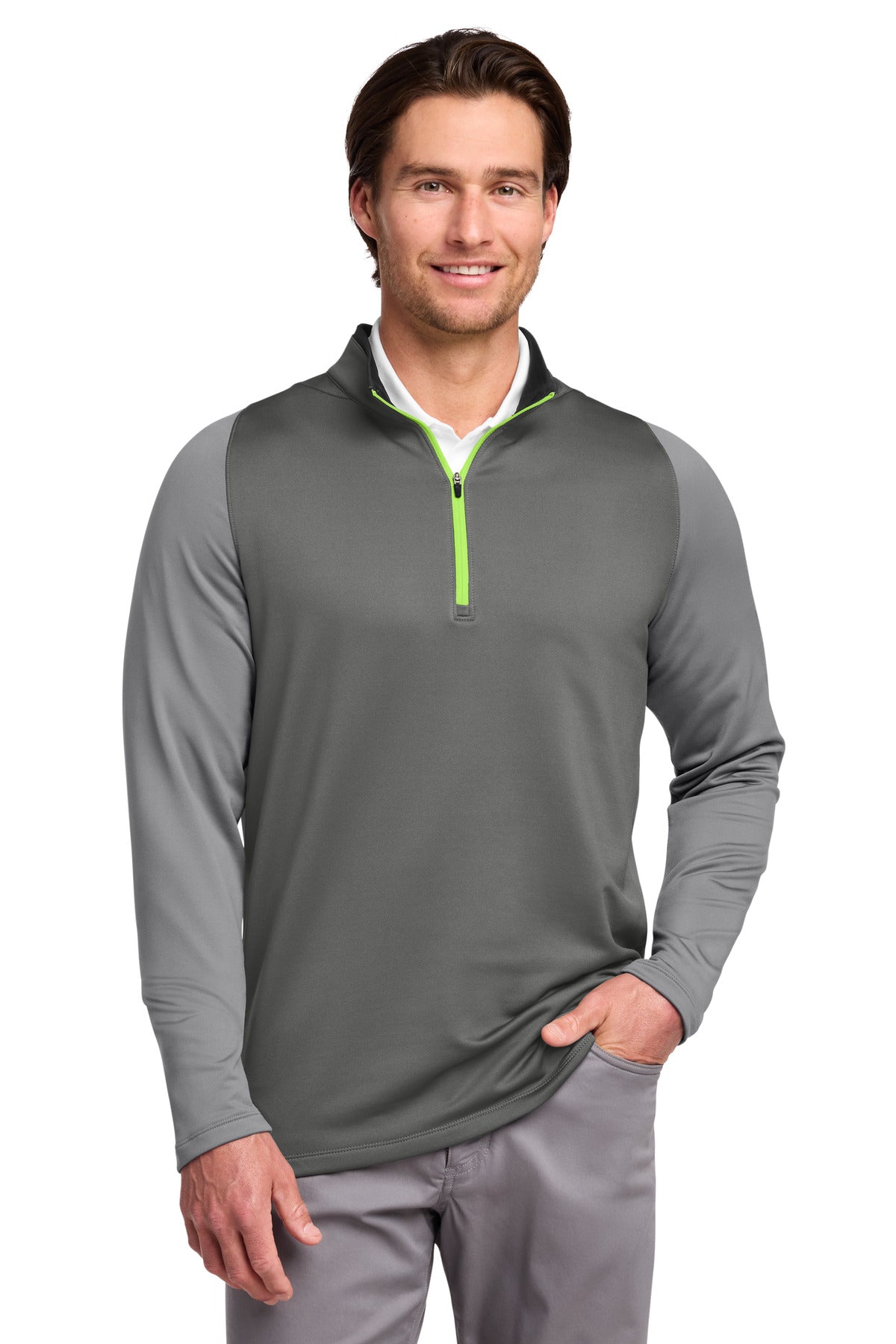 Nike Dri-FIT Stretch 1/2-Zip Cover-Up - Dark Grey/ Cool Grey/ Volt