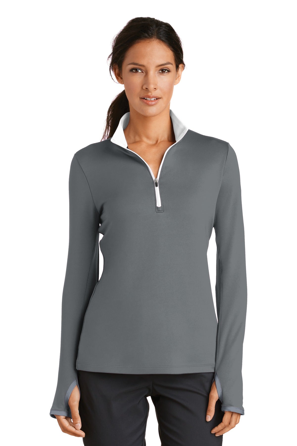 Nike Women's Dri-FIT Stretch 1/2-Zip Cover-Up - Dark Grey/ White