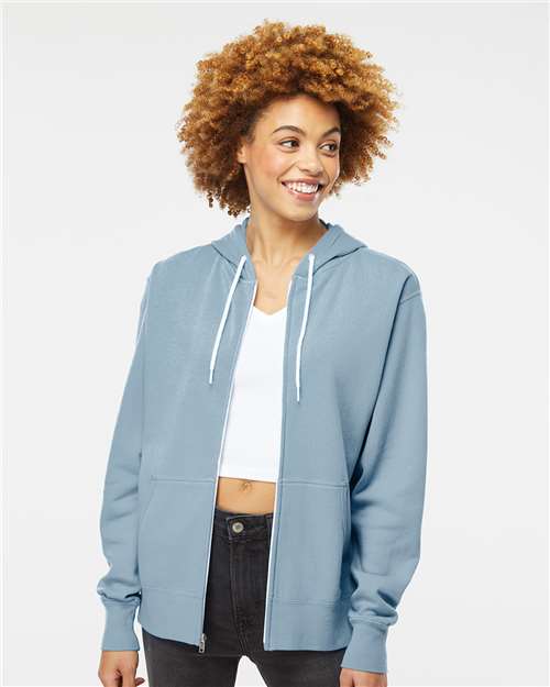 Unisex Lightweight Full-Zip Hooded Sweatshirt - Misty Blue