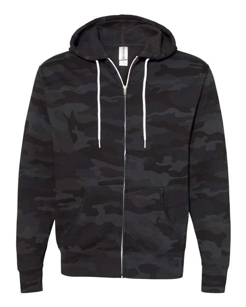Unisex Lightweight Full-Zip Hooded Sweatshirt - Black Camo