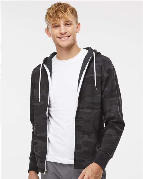 Unisex Lightweight Full-Zip Hooded Sweatshirt - Black Camo