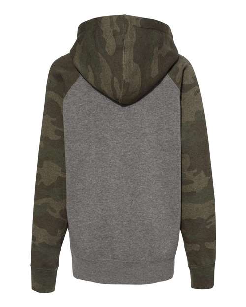 Youth Lightweight Special Blend Raglan Hooded Sweatshirt - Nickel Heather/ Forest Camo