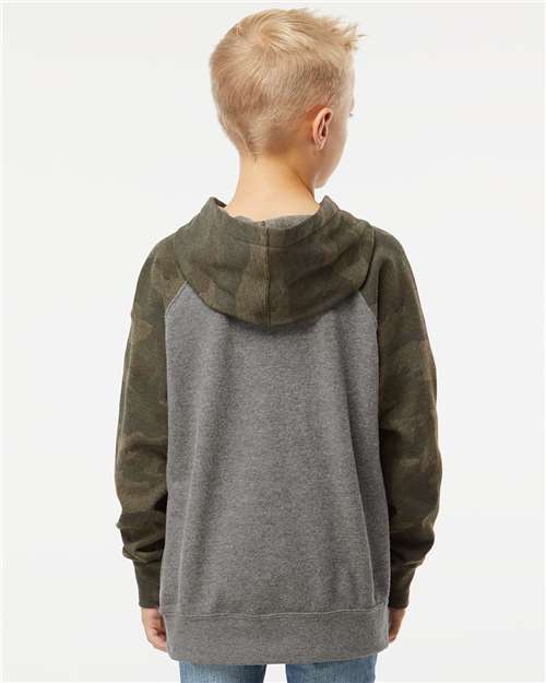 Youth Lightweight Special Blend Raglan Hooded Sweatshirt - Nickel Heather/ Forest Camo