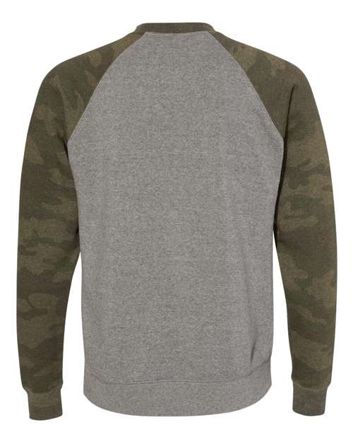 Unisex Special Blend Raglan Crewneck Sweatshirt - Nickel Heather/ Forest Camo