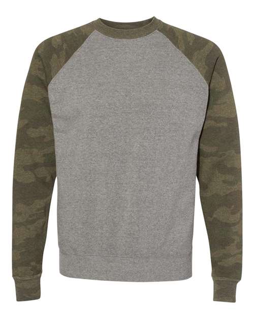 Unisex Special Blend Raglan Crewneck Sweatshirt - Nickel Heather/ Forest Camo
