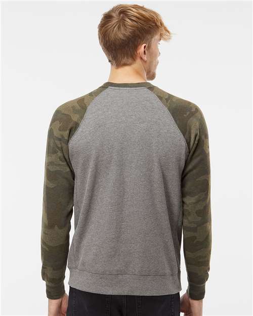 Unisex Special Blend Raglan Crewneck Sweatshirt - Nickel Heather/ Forest Camo