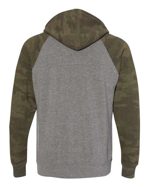 Unisex Special Blend Raglan Hooded Sweatshirt - Nickel Heather/ Forest Camo
