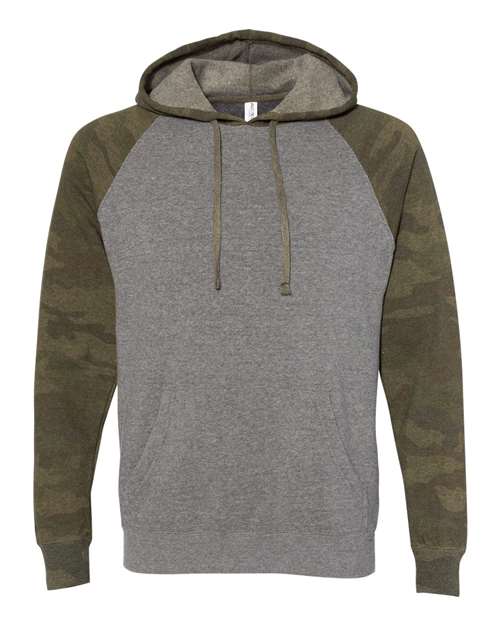 Unisex Special Blend Raglan Hooded Sweatshirt - Nickel Heather/ Forest Camo