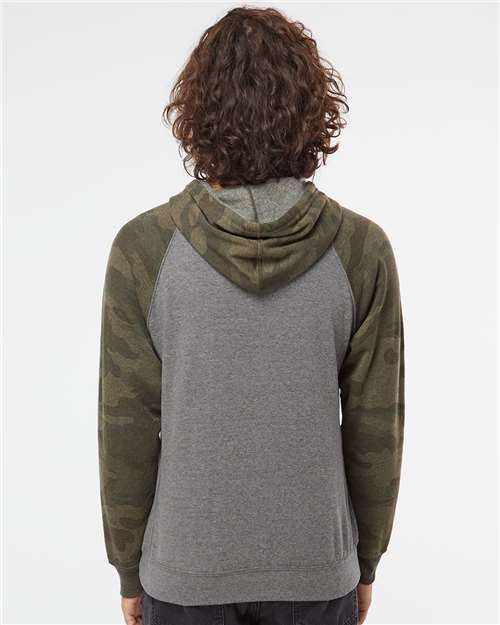 Unisex Special Blend Raglan Hooded Sweatshirt - Nickel Heather/ Forest Camo