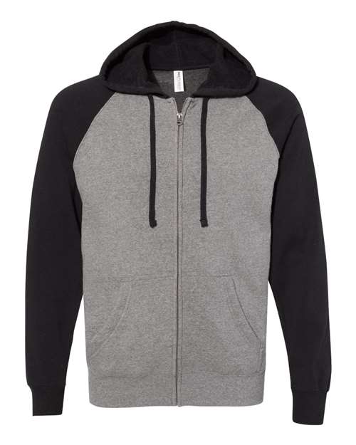 Unisex Special Blend Raglan Full-Zip Hooded Sweatshirt - Nickel Heather/ Black