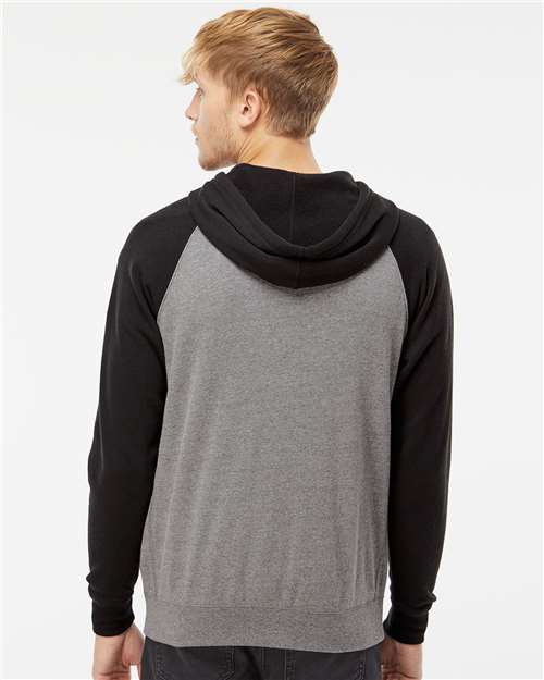 Unisex Special Blend Raglan Full-Zip Hooded Sweatshirt - Nickel Heather/ Black