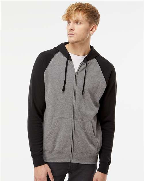 Unisex Special Blend Raglan Full-Zip Hooded Sweatshirt - Nickel Heather/ Black