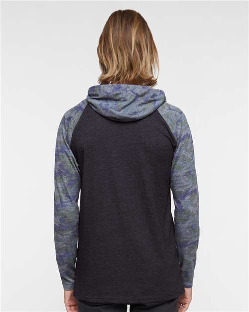 Men's Fine Jersey Hooded Long Sleeve Raglan T-Shirt - Vintage Smoke/ Vintage Camo/ Black