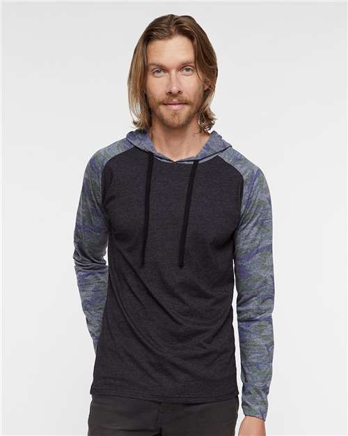Men's Fine Jersey Hooded Long Sleeve Raglan T-Shirt - Vintage Smoke/ Vintage Camo/ Black