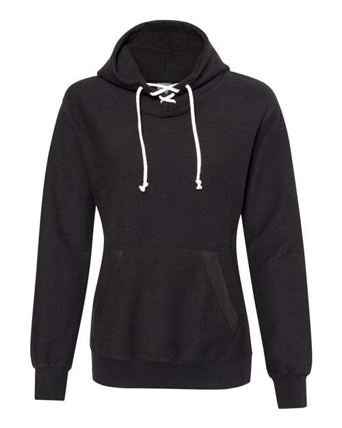 Women’s French Terry Sport Lace Scuba Hooded Sweatshirt - Black