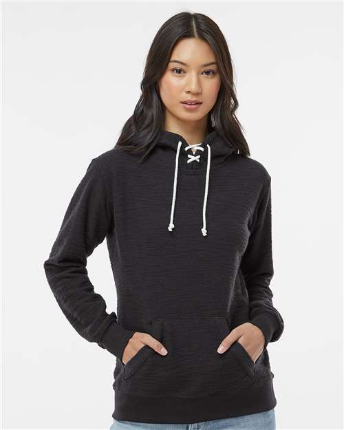 Women’s French Terry Sport Lace Scuba Hooded Sweatshirt - Black