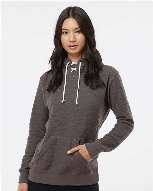 Women’s French Terry Sport Lace Scuba Hooded Sweatshirt - Charcoal
