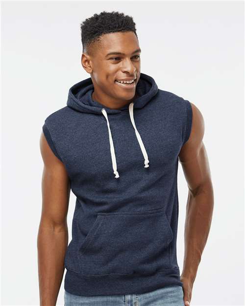 Men's Triblend Sleeveless Hooded Sweatshirt - True Navy Triblend