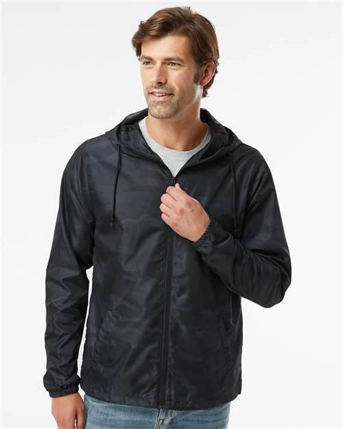 Men's Lightweight Windbreaker Full-Zip Jacket - Black Camo