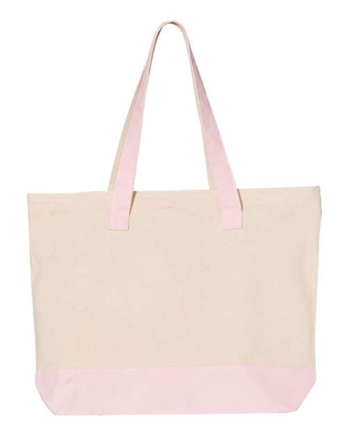 19L Zippered Tote - Natural/ Light Pink