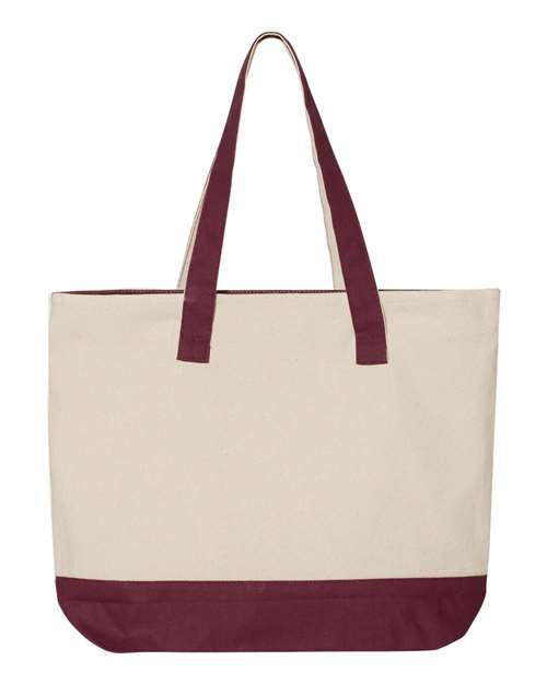 19L Zippered Tote - Natural/ Maroon
