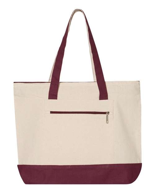 19L Zippered Tote - Natural/ Maroon