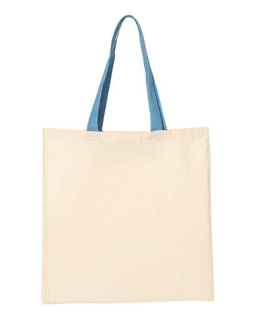 Economical Tote with Contrast-Color Handles - Natural/ Carolina Blue