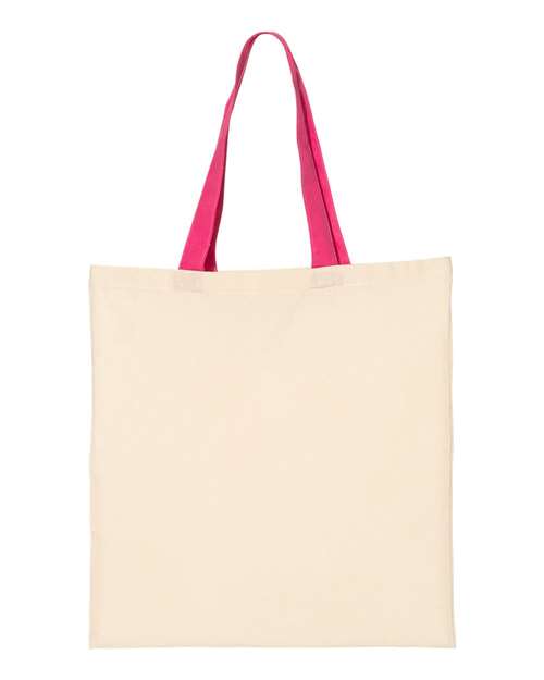 Economical Tote with Contrast-Color Handles - Natural/ Hot Pink
