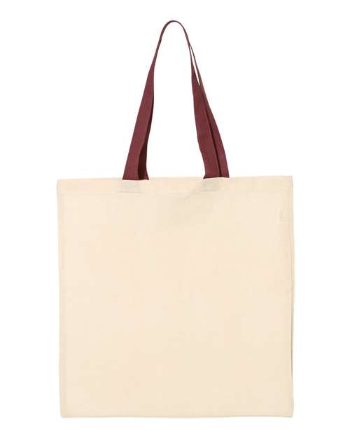 Economical Tote with Contrast-Color Handles - Natural/ Maroon