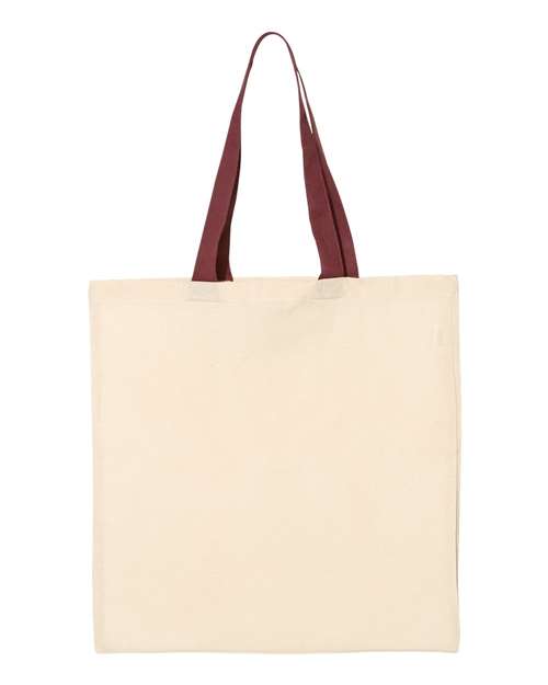 Economical Tote with Contrast-Color Handles - Natural/ Maroon
