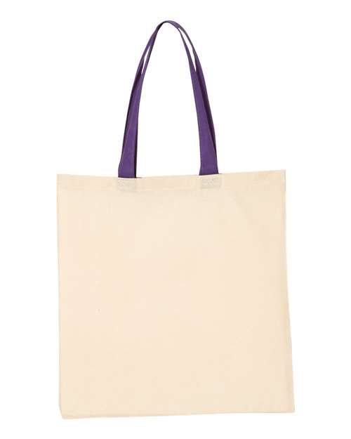 Economical Tote with Contrast-Color Handles - Natural/ Purple