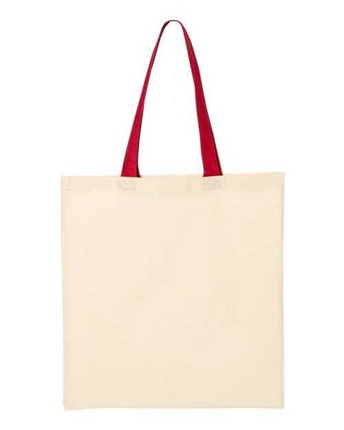 Economical Tote with Contrast-Color Handles - Natural/ Red