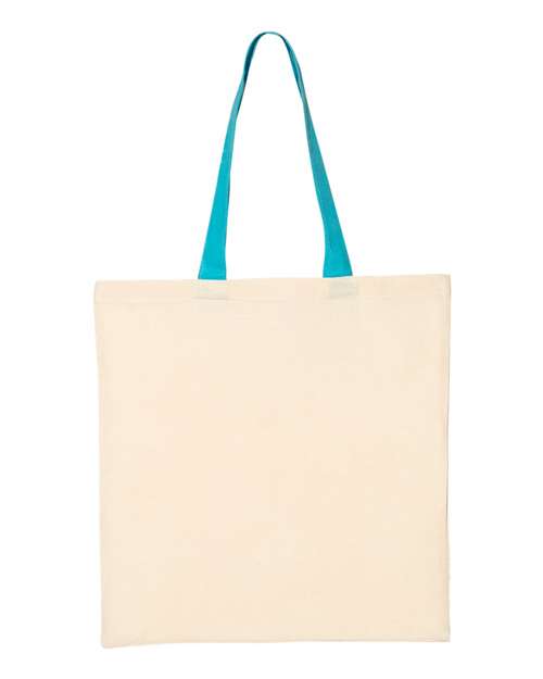 Economical Tote with Contrast-Color Handles - Natural/ Turquoise