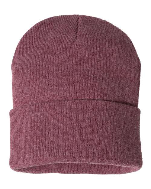 12" Solid Cuffed Beanie - Heather Cardinal