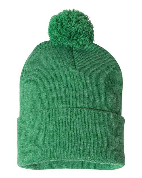 12" Pom-Pom Cuffed Beanie - Heather Kelly