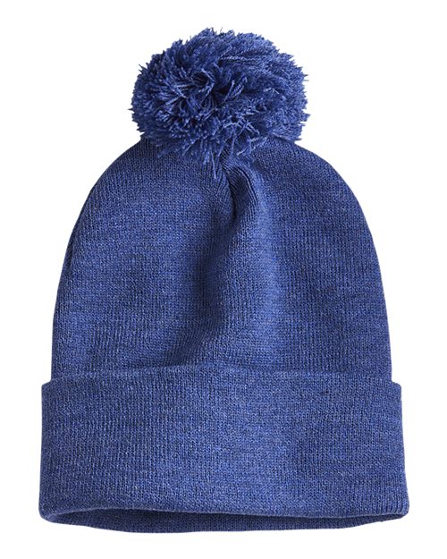 12" Pom-Pom Cuffed Beanie - Heather Dark Royal