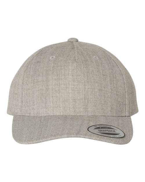 Premium Five-Panel Curved Bill Snapback Cap - Heather Grey
