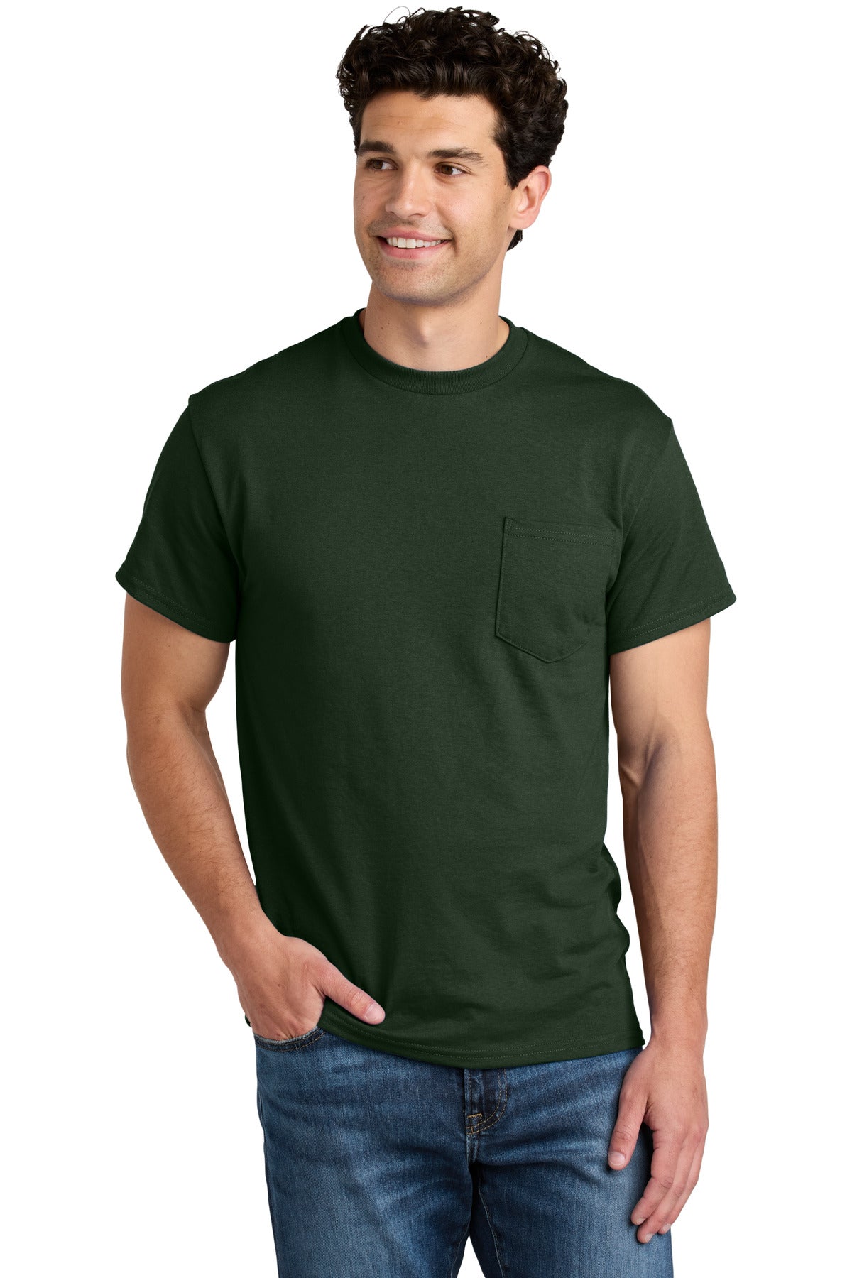 Gildan - DryBlend 50 Cotton/50 Poly Pocket T-Shirt - Forest Green