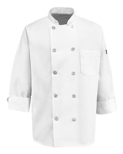 100% Polyester Ten Pearl Button Chef Coat - White