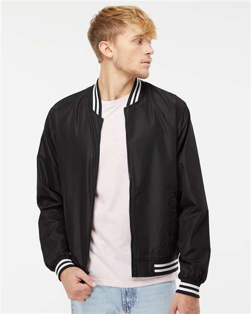 Unisex Lightweight Bomber Jacket - Black/ White Stripe
