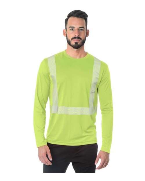 Unisex USA-Made Hi-Visibility Long Sleeve Performance T-Shirt - Segmented Tape - Lime Green