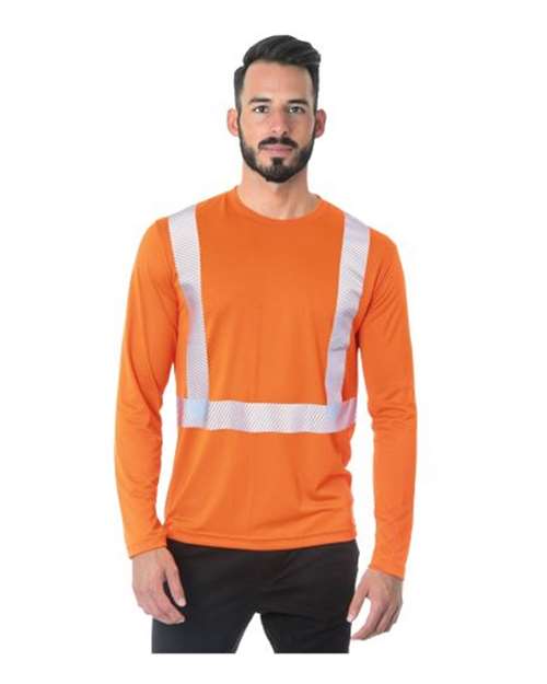Unisex USA-Made Hi-Visibility Long Sleeve Performance T-Shirt - Segmented Tape - Orange