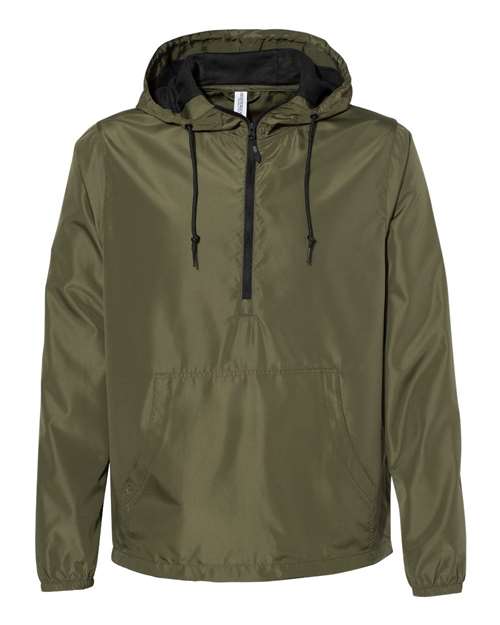 Unisex Lightweight Quarter-Zip Windbreaker Pullover Jacket - Army/ Black Zipper