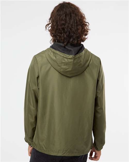 Unisex Lightweight Quarter-Zip Windbreaker Pullover Jacket - Army/ Black Zipper
