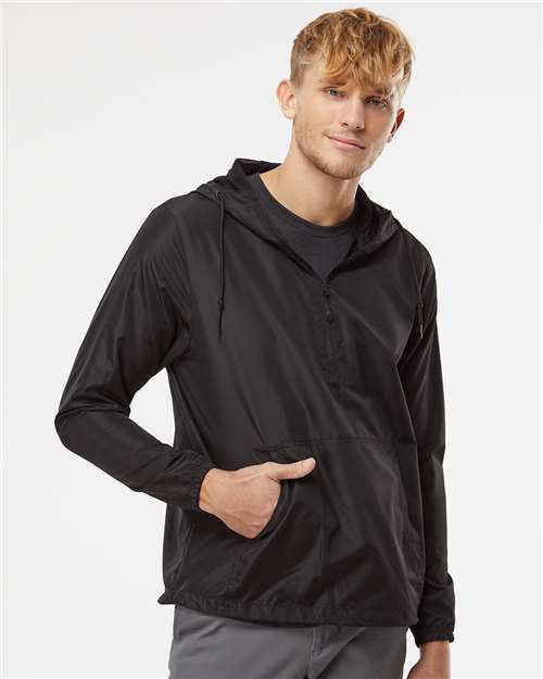 Unisex Lightweight Quarter-Zip Windbreaker Pullover Jacket - Black